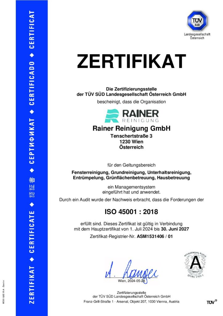 Zertifikat-A4 ISO 45001 Unter01-Rainer Reinigung_d